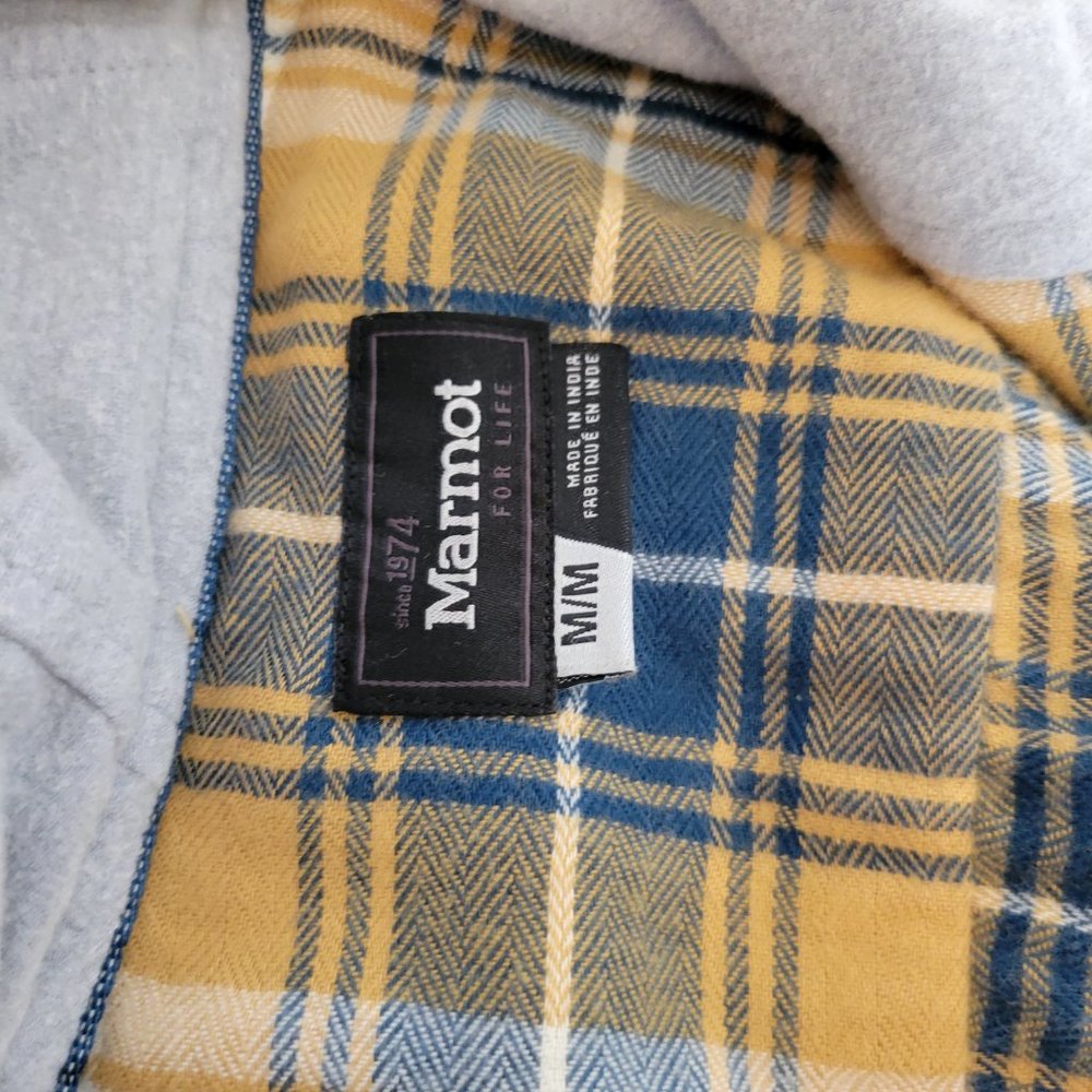 Marmot Women's Reagan Flannel L/S Plaid Hoodie Size M Grey Navy Tan NWT - Picture 2 of 12
